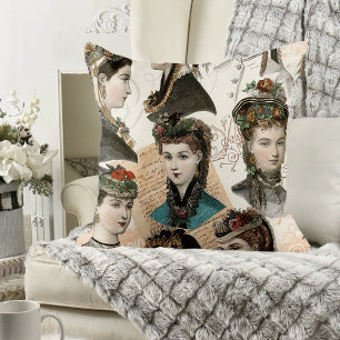 Beautiful Victorian Women Vintage Collage Throw Pillow