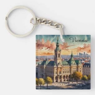 Beautiful Vienna Austria Watercolor City Painting Keychain