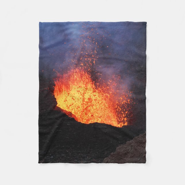 Beautiful view of hot lava eruption from volcano fleece blanket (Front)