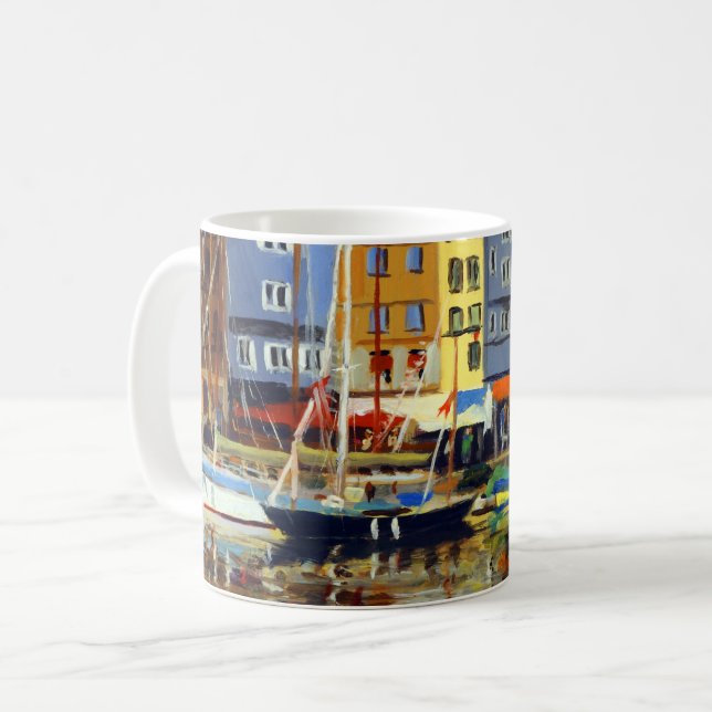Beautiful View of Sailboats in Honfluere Harbor Coffee Mug (Front Left)
