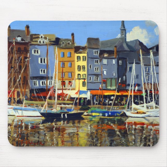 Beautiful View of Sailboats in Honfluere Harbor Mouse Pad (Front)