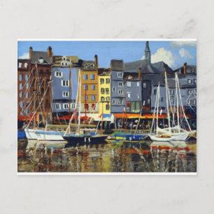 Beautiful View of Sailboats in Honfluere Harbor Postcard