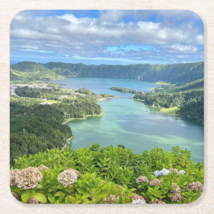 Beautiful View of Sete Cidades Caldera, Azores Square Paper Coaster