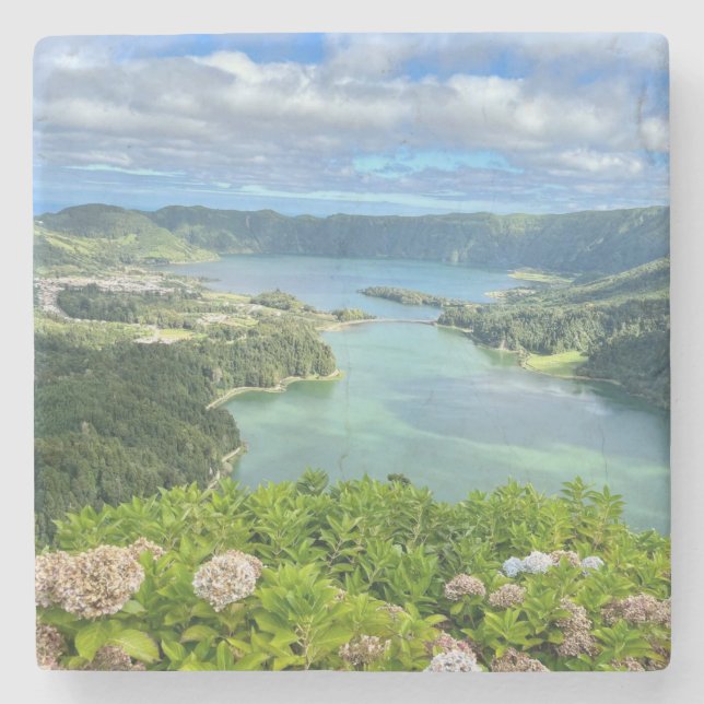 Beautiful View of Sete Cidades Caldera, Azores Stone Coaster (Front)