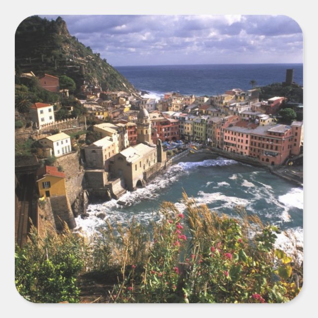 Beautiful Village of Vernazza in the Cinque Square Sticker (Front)