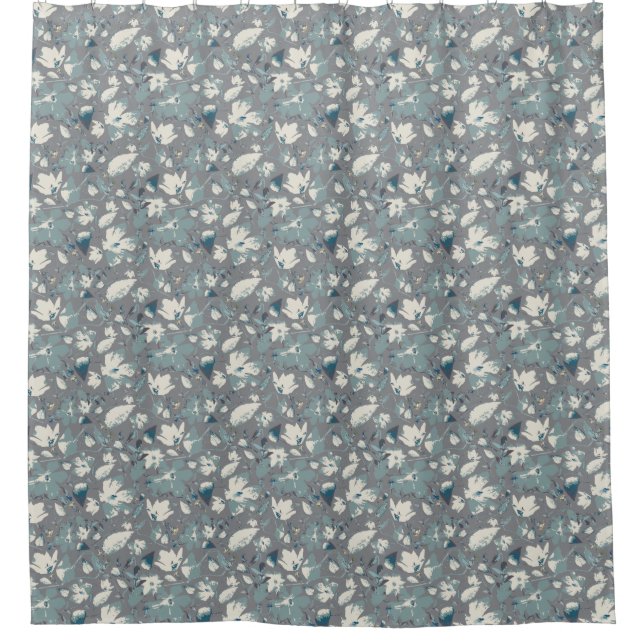 Beautiful Vines Cream Blue Gray Floral Print Shower Curtain (Front)