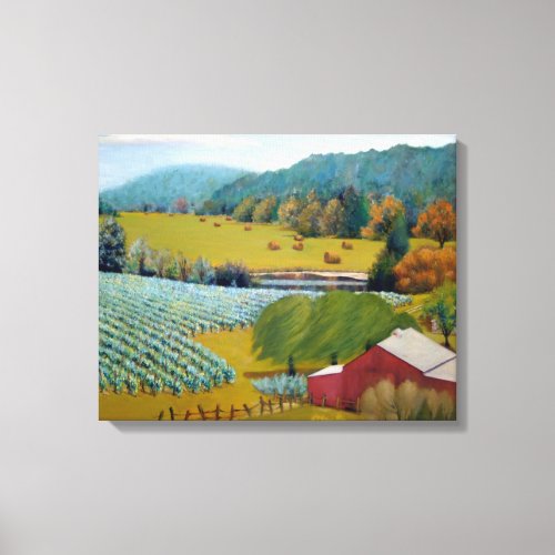 Beautiful Vineyard with Colorful Red Blues Yellows Canvas Print