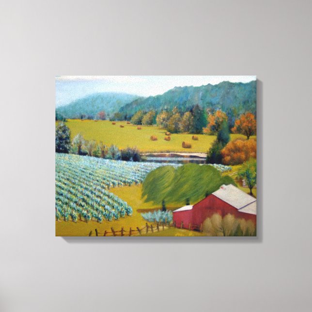 Beautiful Vineyard with Colorful Red Blues Yellows Canvas Print (Front)