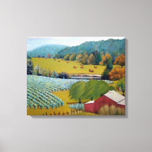 Beautiful Vineyard with Colorful Red Blues Yellows Canvas Print