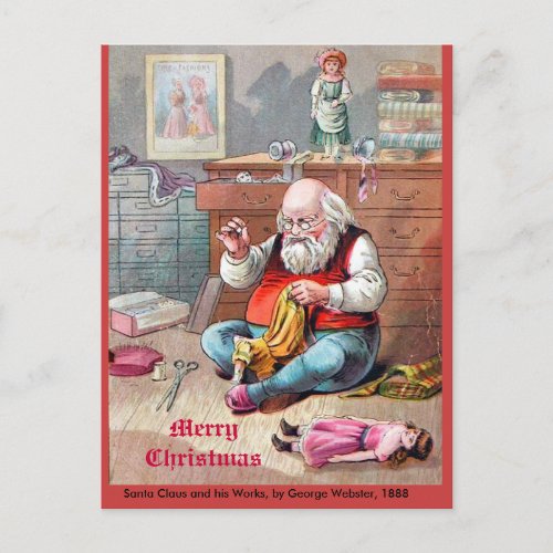 Beautiful Vintage 1888 Santa Claus Sewing Dolls Holiday Postcard