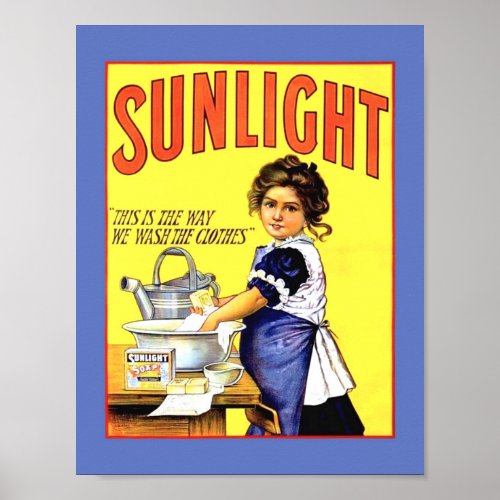 Beautiful Vintage 1889 Sunlight Laundry Soap Girl Poster