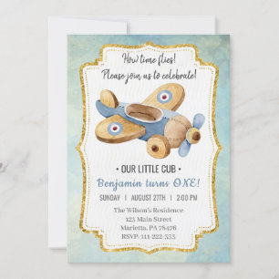 Beautiful Vintage Airplane Boy Toy Birthday Invitation