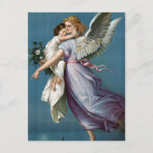 Beautiful Vintage Angel and Child Heavens Art Postcard