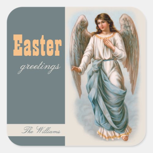 Beautiful vintage angel Easter greetings Square Sticker