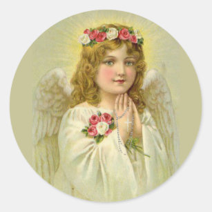 Beautiful Vintage Angel Praying Rosary Classic Round Sticker