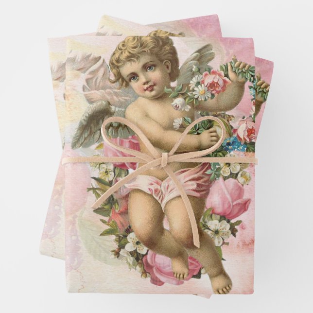 Beautiful Vintage Angel with Flowers  Wrapping Paper Sheets (In situ)