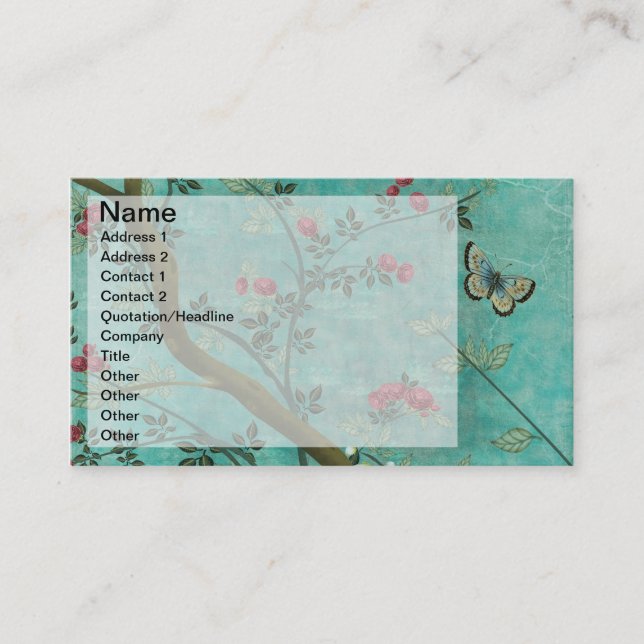 Beautiful vintage antique blossom tree butterflies business card (Front)