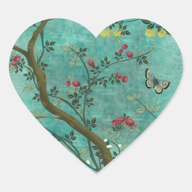 Beautiful vintage antique blossom tree butterflies heart sticker (Front)