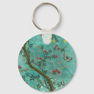 Beautiful vintage antique blossom tree butterflies keychain