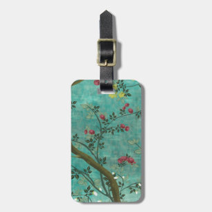 Beautiful vintage antique blossom tree butterflies luggage tag