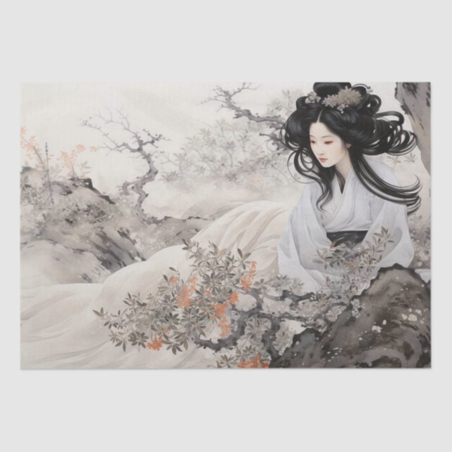 Beautiful Vintage Asian Art Inspired  Tissue Paper (Front)