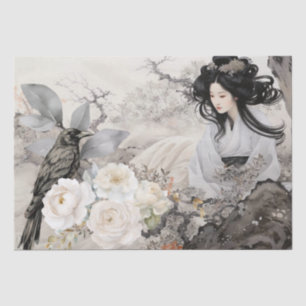 Beautiful Vintage Asian & Black Raven Tissue Paper