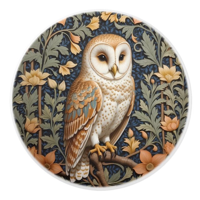 Beautiful Vintage Barn Owl William Morris Inspired Ceramic Knob (Front)