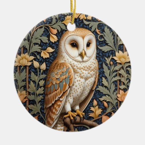 Beautiful Vintage Barn Owl William Morris Inspired Ceramic Ornament