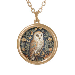 Beautiful Vintage Barn Owl William Morris Inspired Gold Plated Necklace