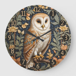 Beautiful Vintage Barn Owl William Morris Inspired Large Clock