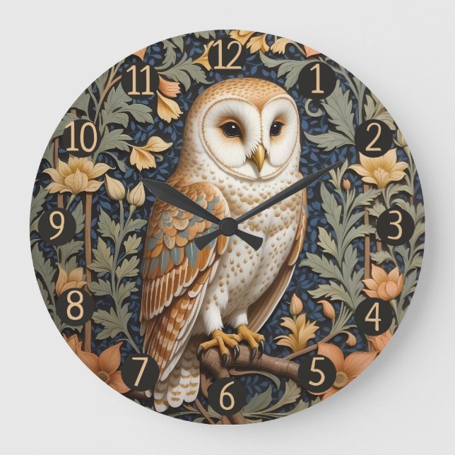 Beautiful Vintage Barn Owl William Morris Inspired Large Clock (Front)