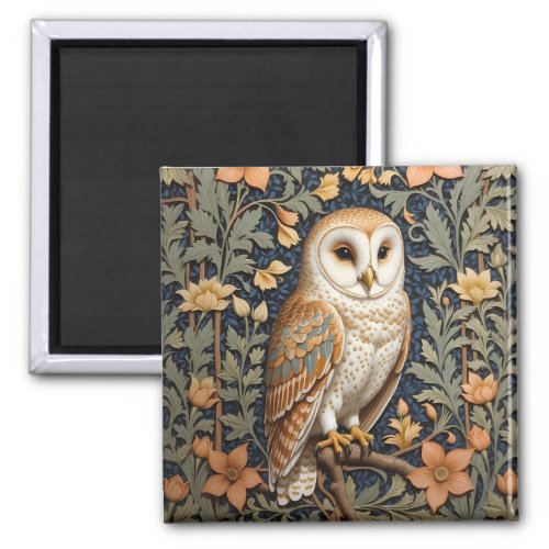 Beautiful Vintage Barn Owl William Morris Inspired Magnet