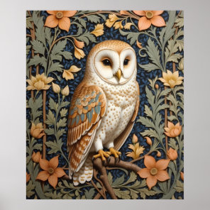 Beautiful Vintage Barn Owl William Morris Inspired Poster