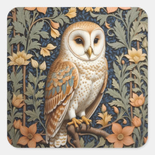 Beautiful Vintage Barn Owl William Morris Inspired Square Sticker