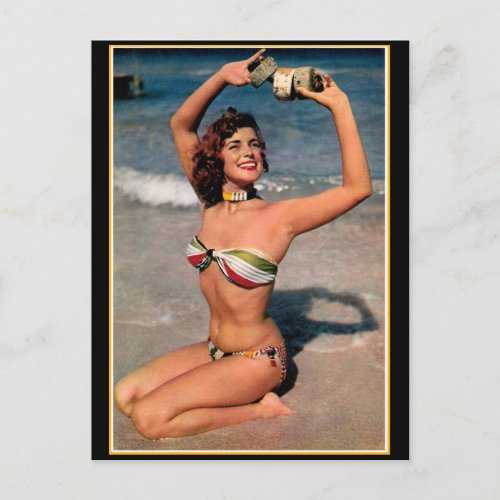 Beautiful Vintage Beach Bikini Babe  Postcard