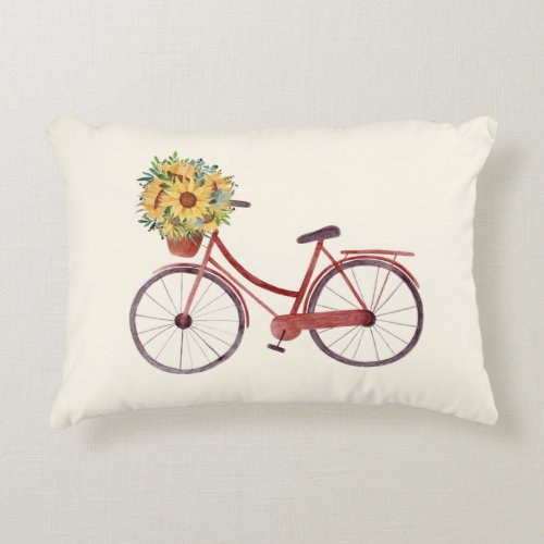 Beautiful  Vintage Bicycle with Sunflowers  Accent Pillow