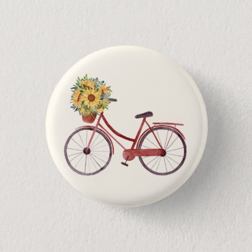 Beautiful  Vintage Bicycle with Sunflowers   Button