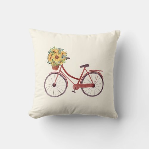 Beautiful  Vintage Bicycle with Sunflowers  Throw Pillow