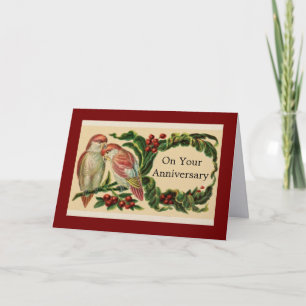 Beautiful Vintage Birds Anniversary Greeting Card