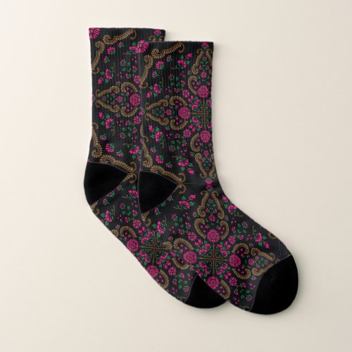 beautiful vintage black mandala pattern socks