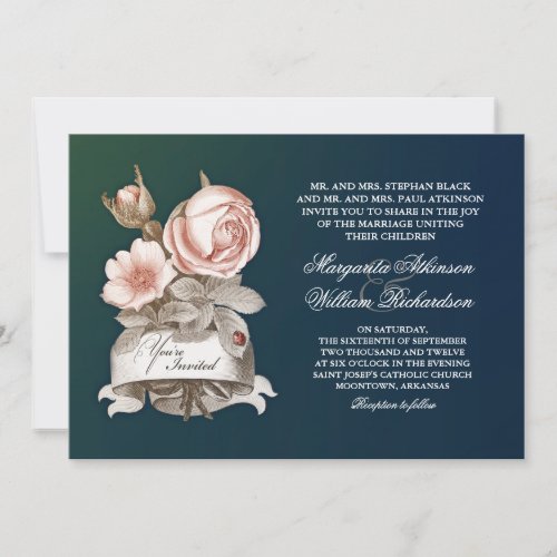 beautiful vintage blue wedding invitations