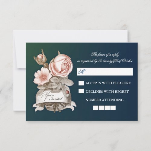 beautiful vintage blue wedding RSVP cards