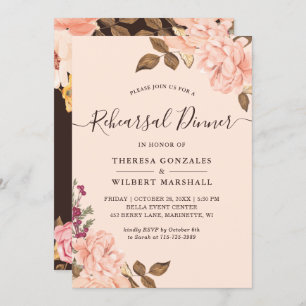 Beautiful Vintage Blush Floral Rehearsal Dinner Invitation