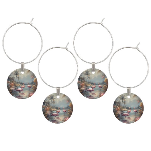 beautiful vintage botanical painting flamingos wine charm (Staggered)