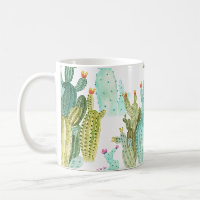 Beautiful vintage cacti, succulents, cactus bloomi coffee mug (Left)