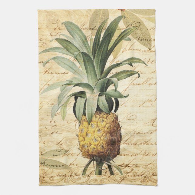 Beautiful Vintage Calligraphy Pineapple Towel (Vertical)