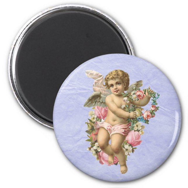 Beautiful Vintage Cherub / Angel with Flowers Magnet (Front)