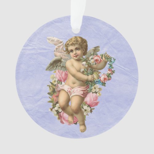 Beautiful Vintage Cherub  Angel with Flowers Ornament