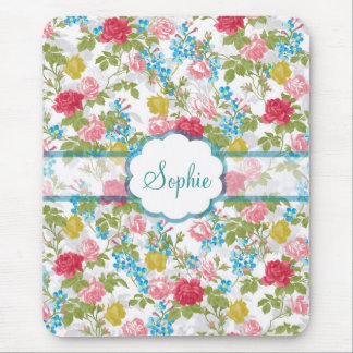 Beautiful vintage chic trendy roses floral pattern mouse pad