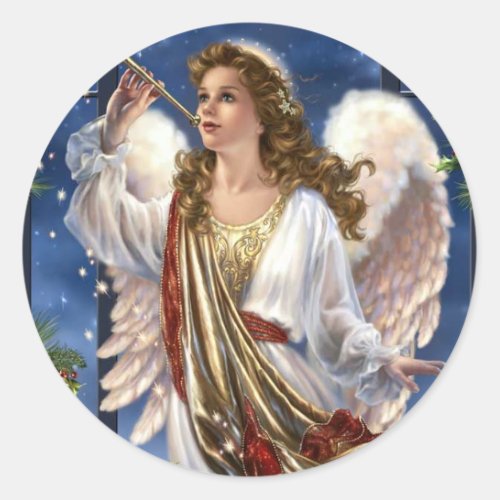 Beautiful Vintage Christmas Angel Classic Round Sticker